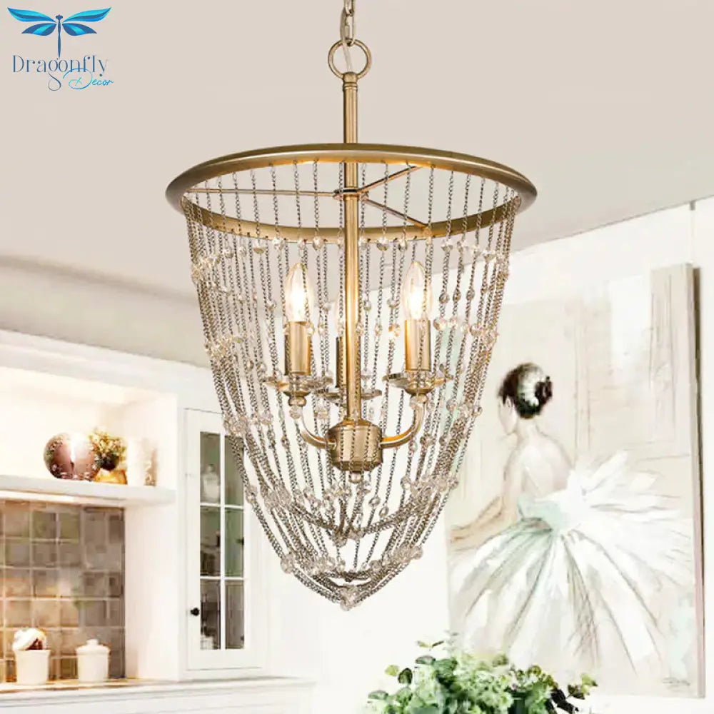 3 Bulbs Cone Ceiling Chandelier Contemporary Crystal Suspended Lighting Fixture In Gold