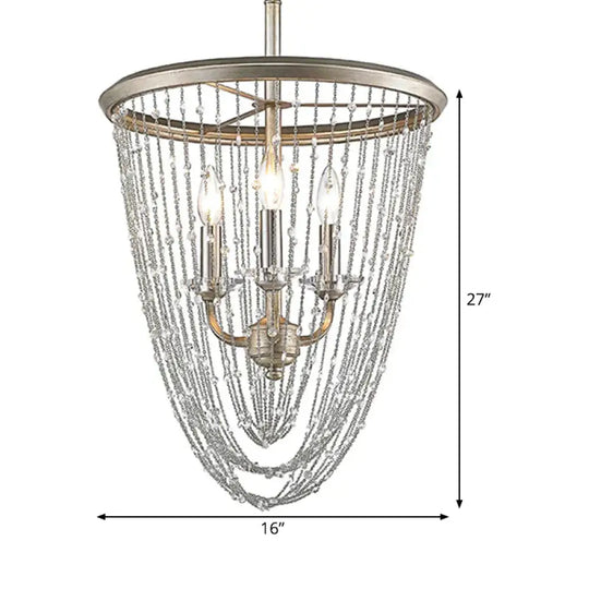 3 Bulbs Cone Ceiling Chandelier Contemporary Crystal Suspended Lighting Fixture In Gold