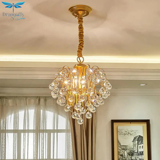 3 Bulbs Crystal Orb Pendulum Light Countryside Gold Grape Shape Living Room Ceiling Chandelier
