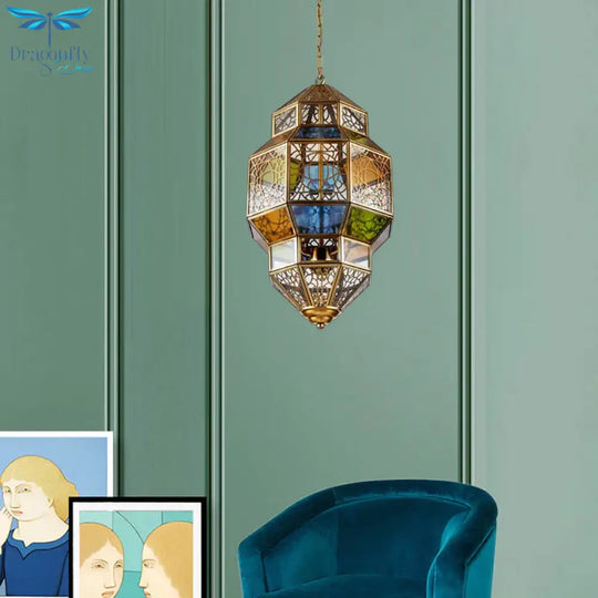 3 - Head Gourd Chandelier Lighting Arab Brass Finish Metallic Hanging Ceiling Lamp With Colorful