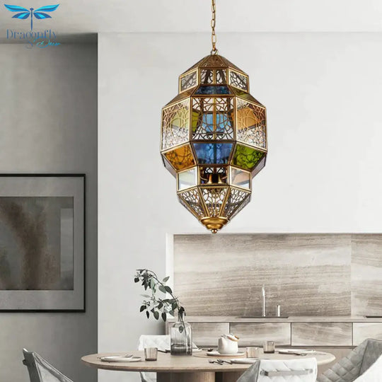 3 - Head Gourd Chandelier Lighting Arab Brass Finish Metallic Hanging Ceiling Lamp With Colorful