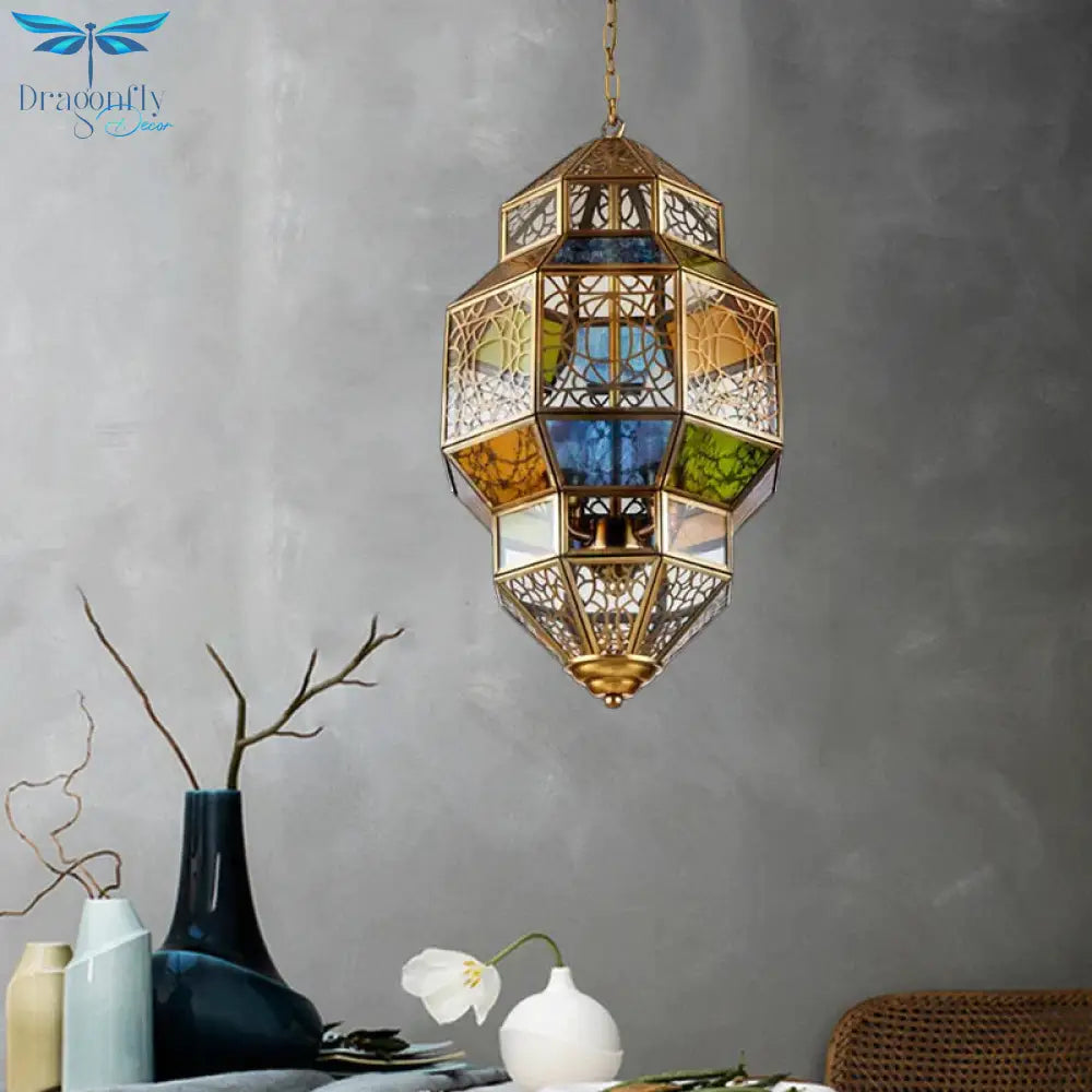 3 - Head Gourd Chandelier Lighting Arab Brass Finish Metallic Hanging Ceiling Lamp With Colorful