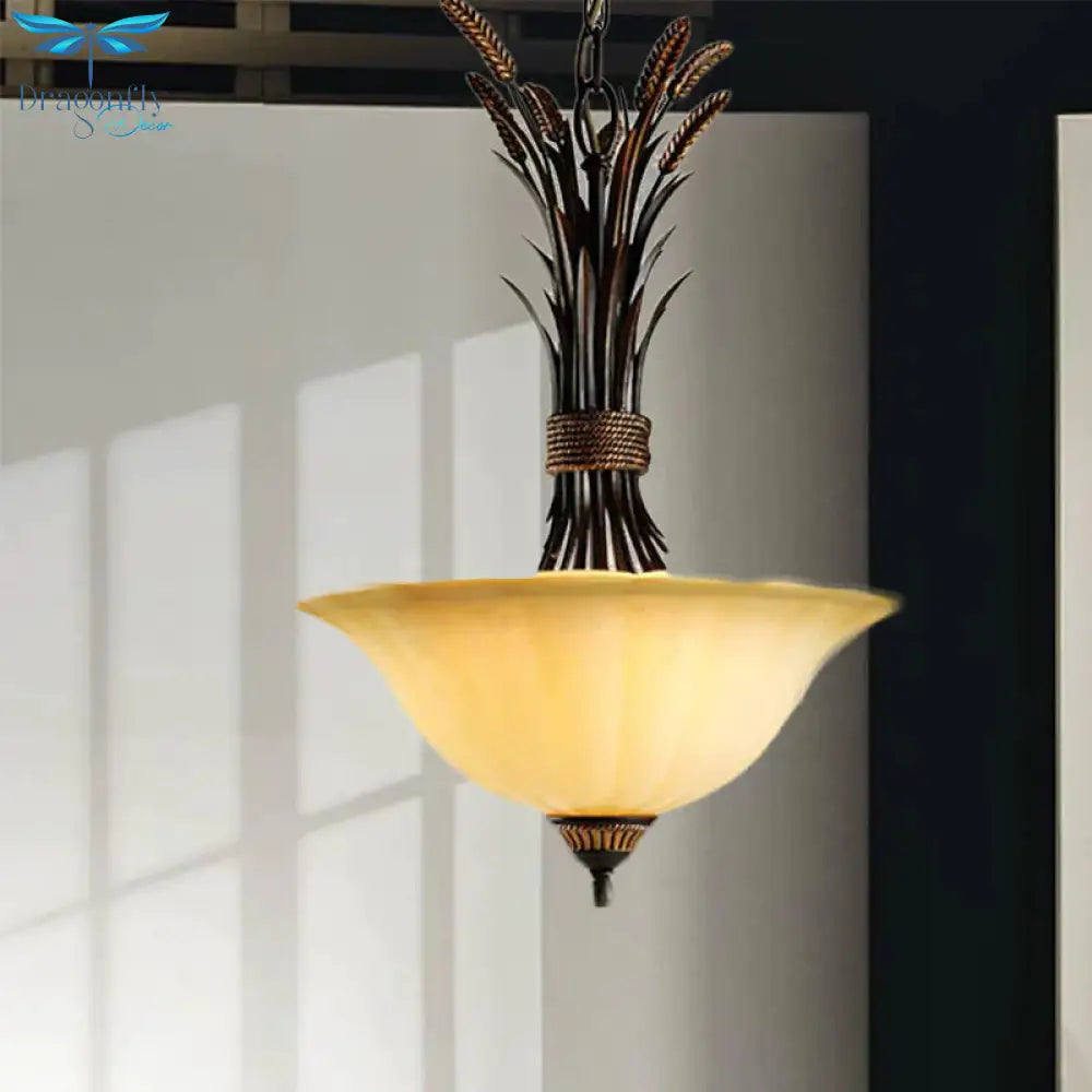 3 Heads Chandelier Pendant Lighting Traditional Wide Flare Beige Frosted Glass Ceiling Suspension