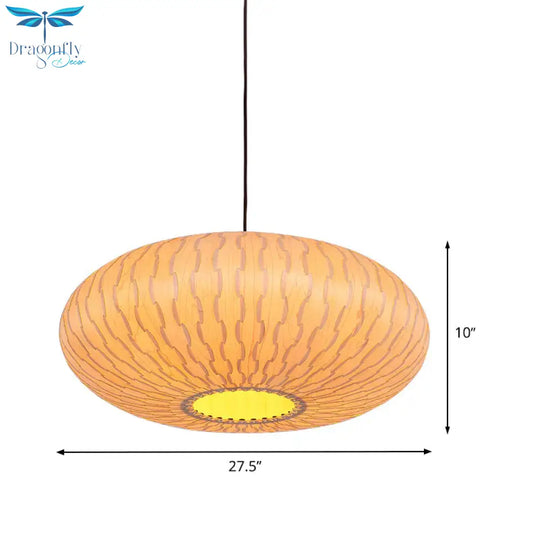 3 Heads Lantern Chandelier Lighting Chinese Wood Ceiling Suspension Lamp In Beige