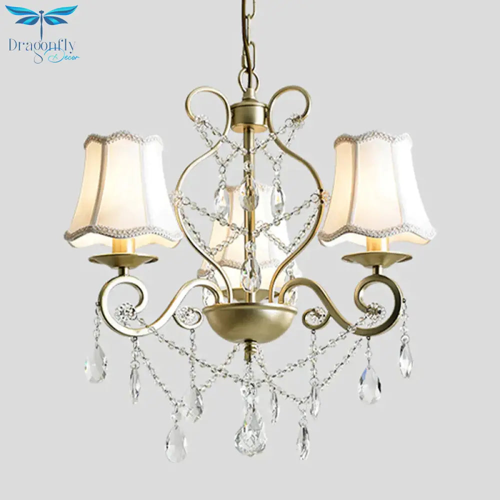 3 Heads Pendant Chandelier With Empire Shade Crystal Raindrop Retro Dining Room Suspended Lighting