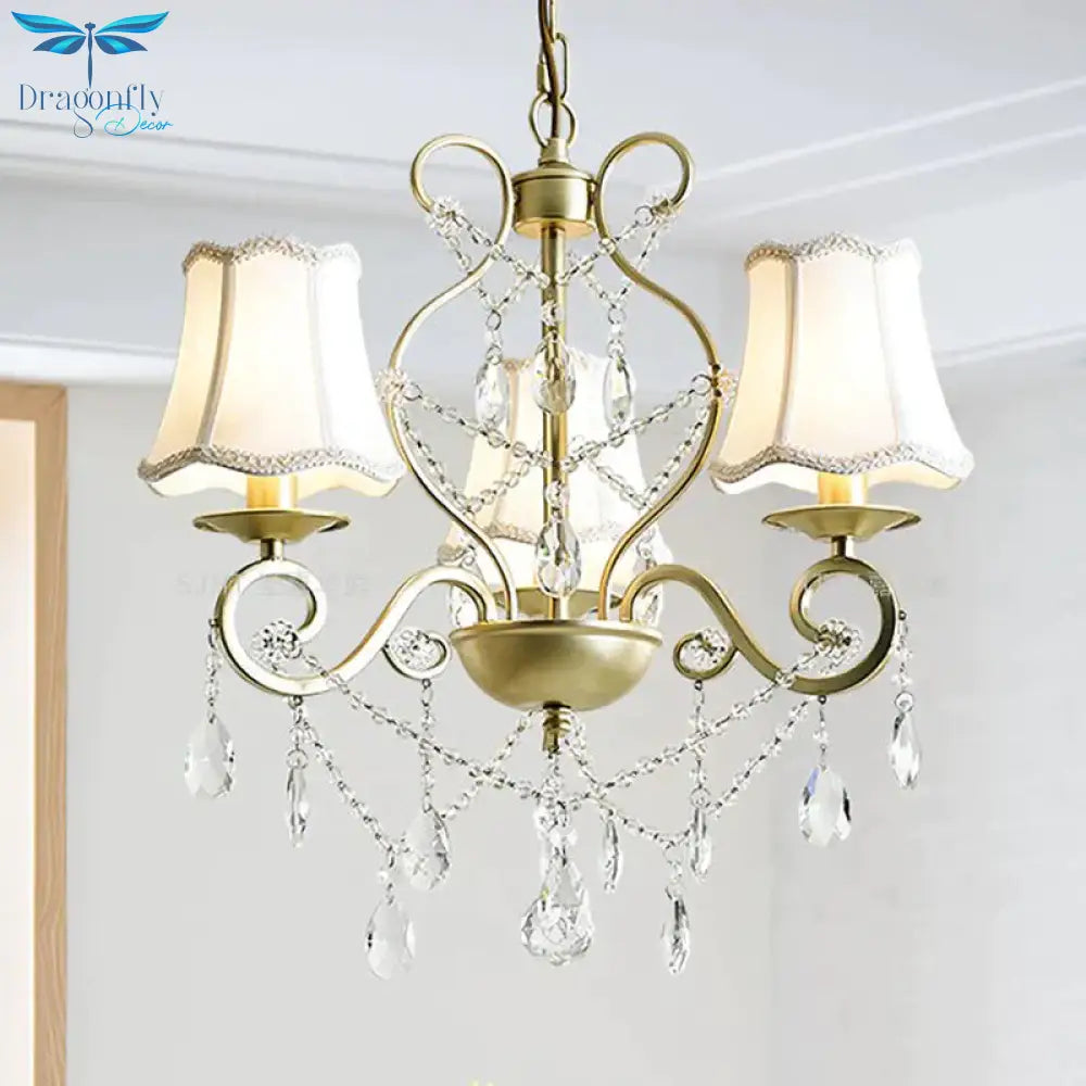 3 Heads Pendant Chandelier With Empire Shade Crystal Raindrop Retro Dining Room Suspended Lighting