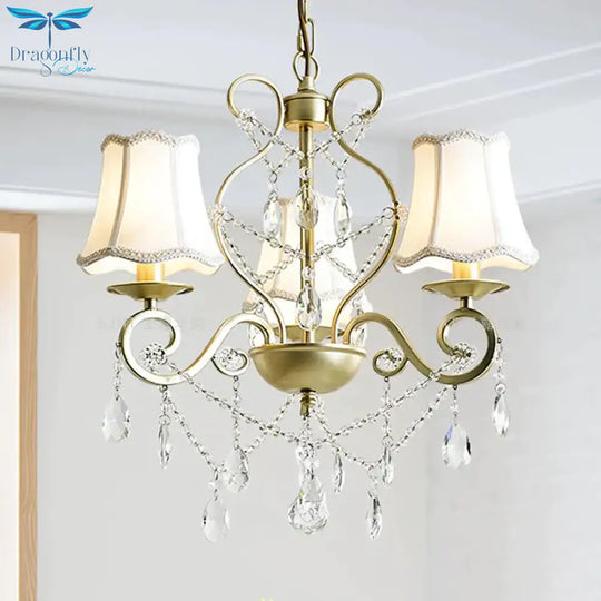 3 Heads Pendant Chandelier With Empire Shade Crystal Raindrop Retro Dining Room Suspended Lighting