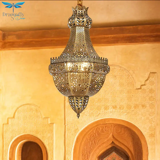 3 - Light Chandelier Lighting Rustic Bedroom Suspension Pendant With Basket Metal Shade In Brass