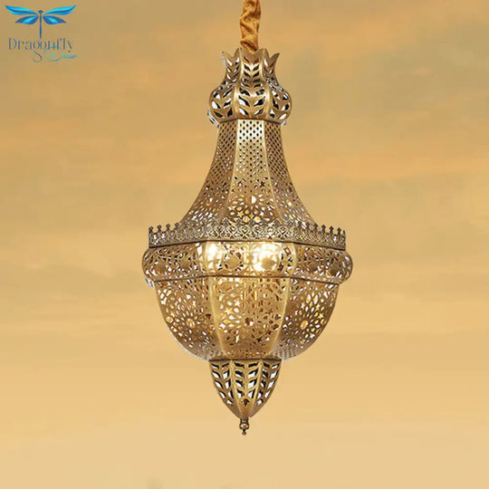 3 - Light Chandelier Lighting Rustic Bedroom Suspension Pendant With Basket Metal Shade In Brass