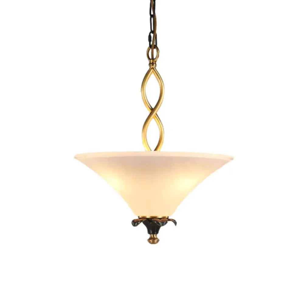 3 - Light Pendulum Light Country Dining Room Chandelier Lamp Fixture With Cone White Glass Shade