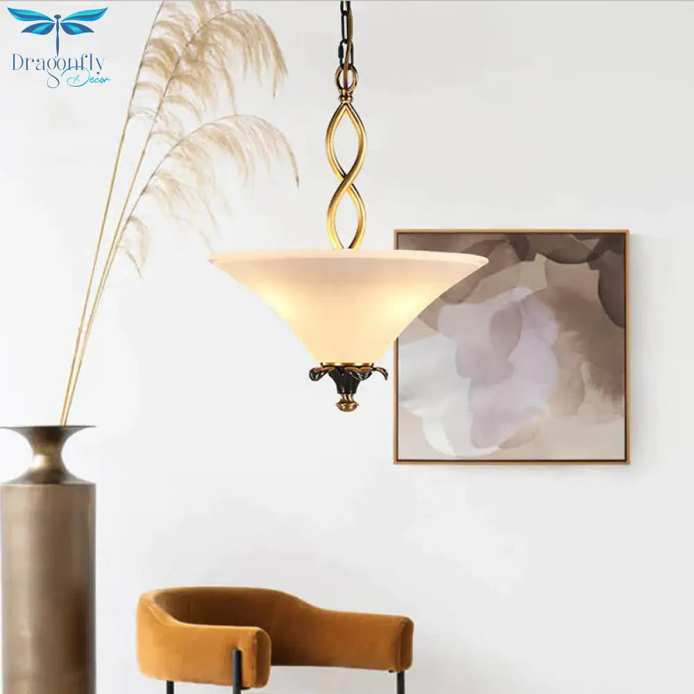 3 - Light Pendulum Light Country Dining Room Chandelier Lamp Fixture With Cone White Glass Shade