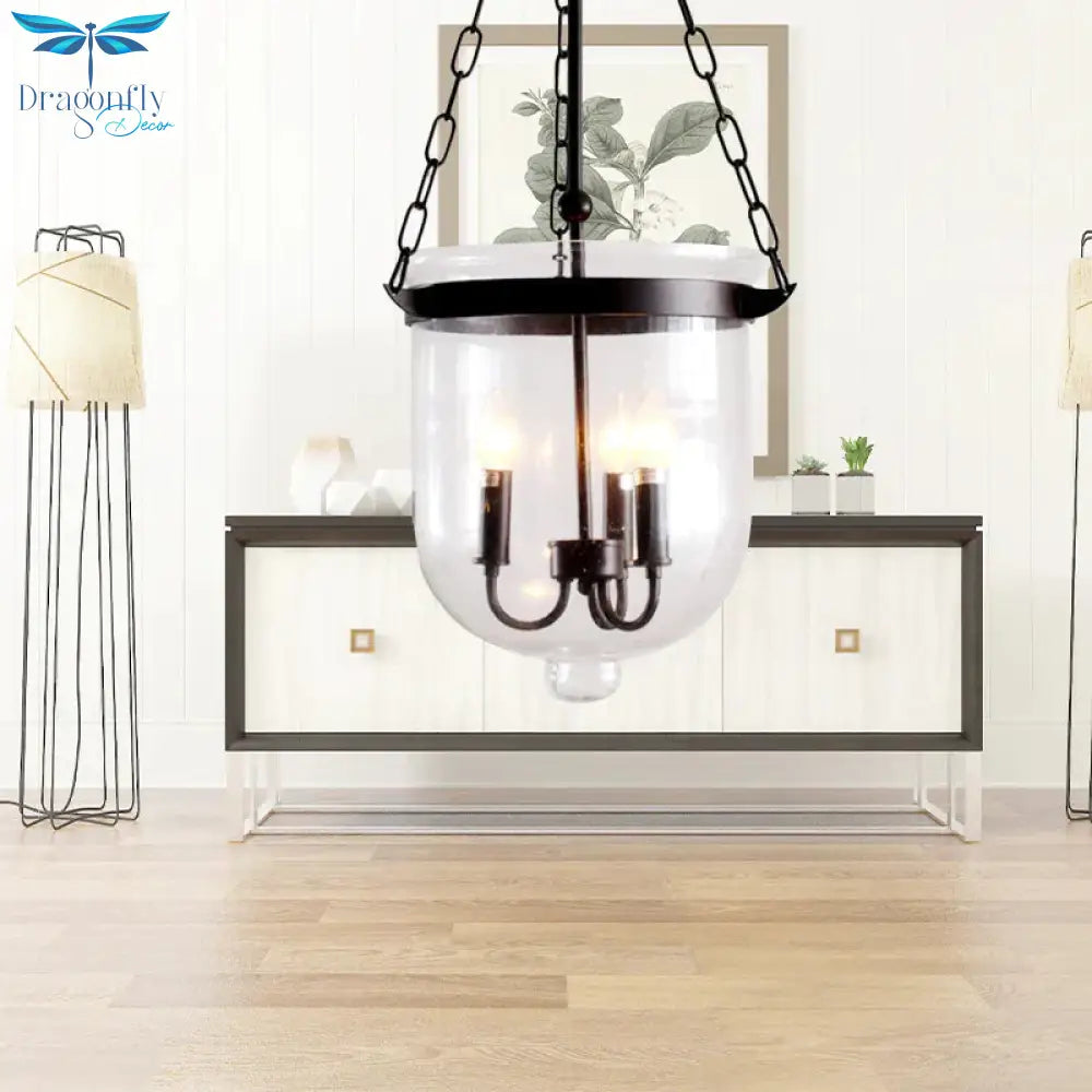 3 - Light Suspension Chandelier Pendant Light With Urn Shade Clear Glass Industrial Dining Room