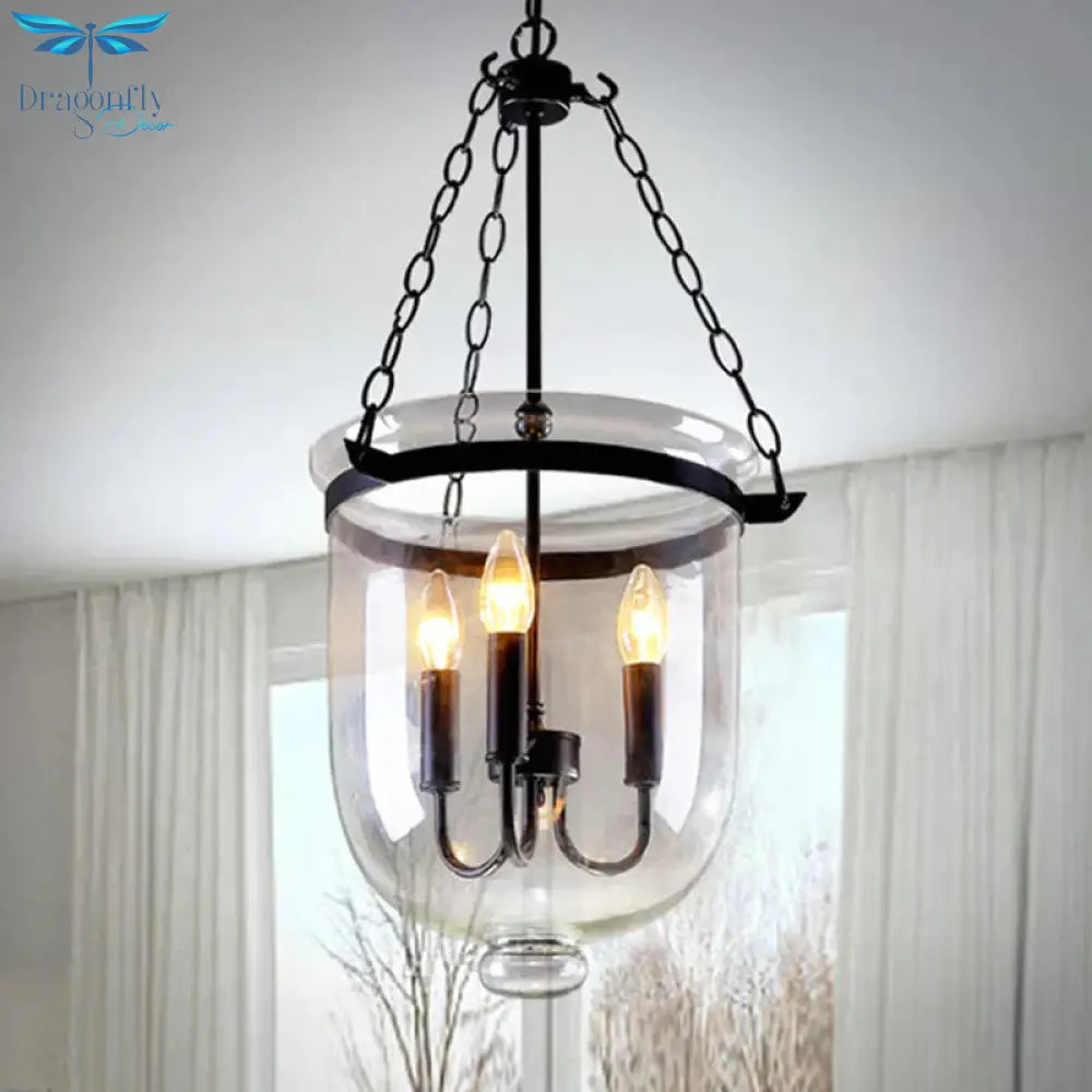 3 - Light Suspension Chandelier Pendant Light With Urn Shade Clear Glass Industrial Dining Room