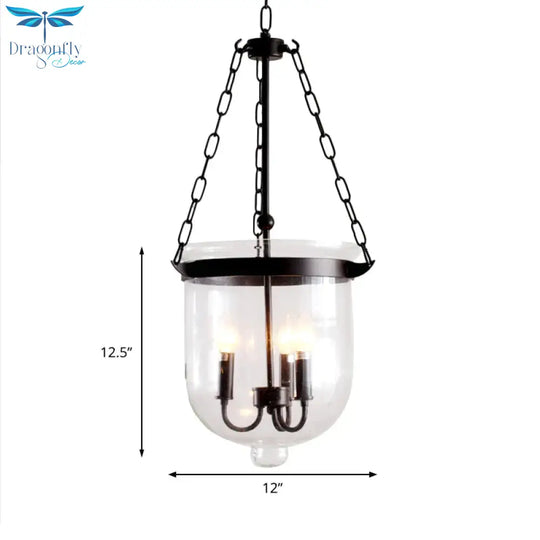 3 - Light Suspension Chandelier Pendant Light With Urn Shade Clear Glass Industrial Dining Room