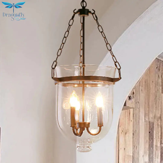 3 - Light Suspension Chandelier Pendant Light With Urn Shade Clear Glass Industrial Dining Room