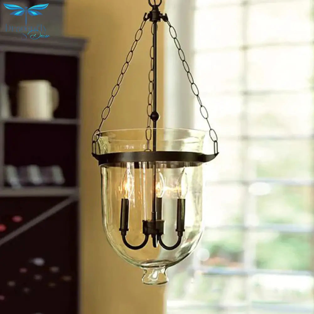 3 - Light Suspension Chandelier Pendant Light With Urn Shade Clear Glass Industrial Dining Room