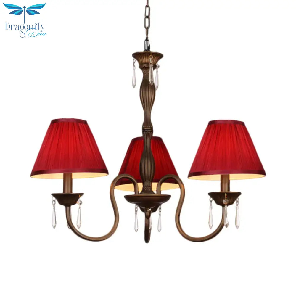 3 Lights Ceiling Lamp With Tapered Fabric Shade Traditional Bedroom Chandelier Pendant Light In