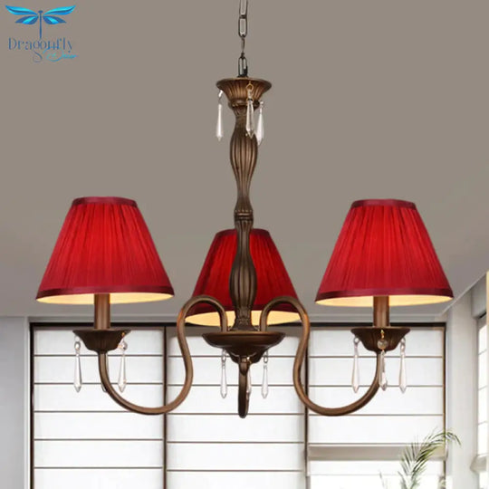 3 Lights Ceiling Lamp With Tapered Fabric Shade Traditional Bedroom Chandelier Pendant Light In