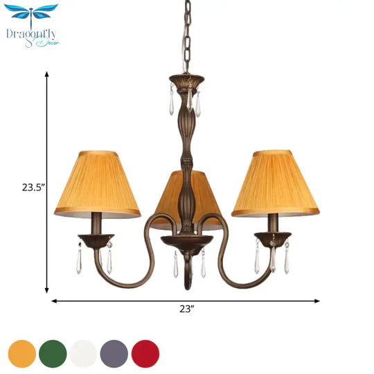 3 Lights Ceiling Lamp With Tapered Fabric Shade Traditional Bedroom Chandelier Pendant Light In