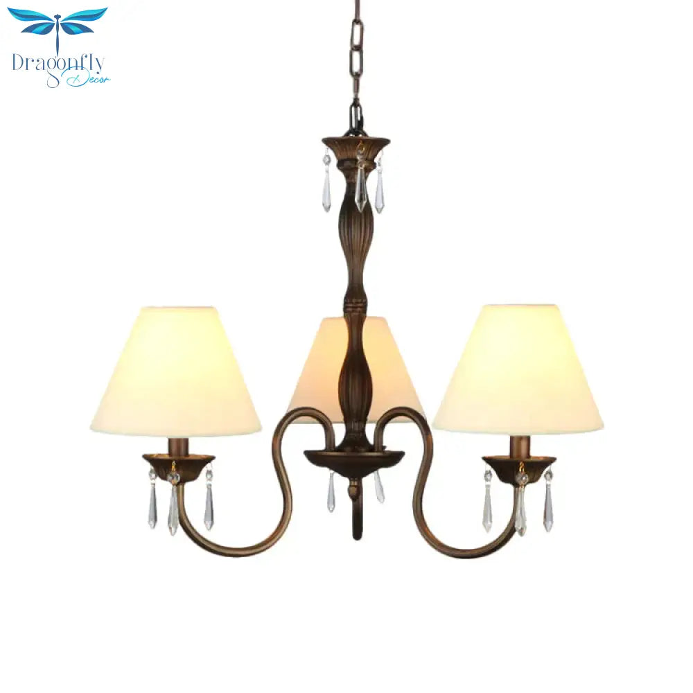3 Lights Ceiling Lamp With Tapered Fabric Shade Traditional Bedroom Chandelier Pendant Light In
