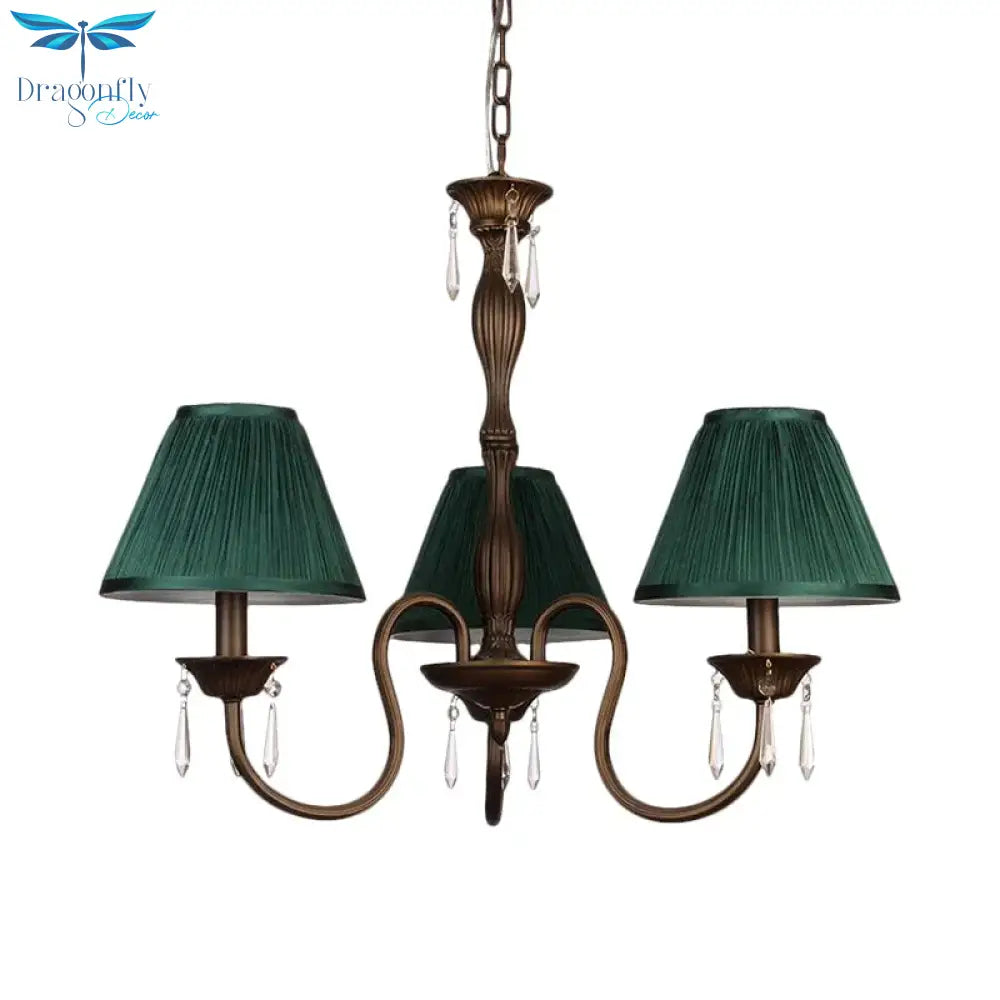 3 Lights Ceiling Lamp With Tapered Fabric Shade Traditional Bedroom Chandelier Pendant Light In
