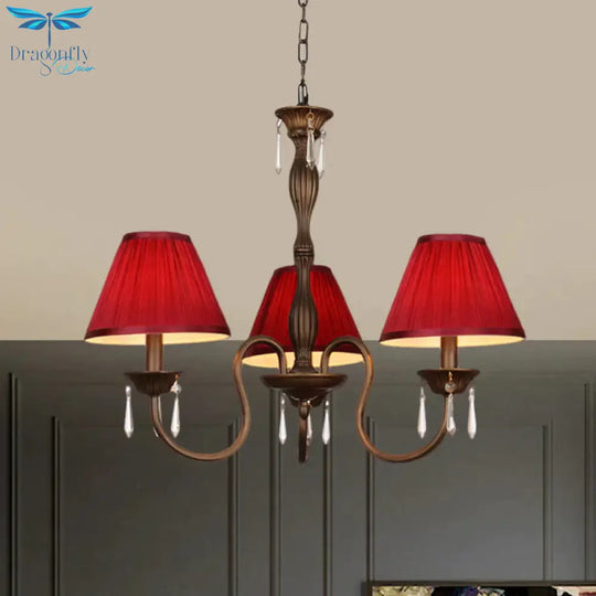 3 Lights Ceiling Lamp With Tapered Fabric Shade Traditional Bedroom Chandelier Pendant Light In