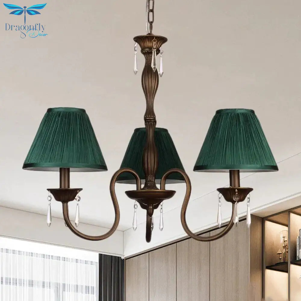 3 Lights Ceiling Lamp With Tapered Fabric Shade Traditional Bedroom Chandelier Pendant Light In