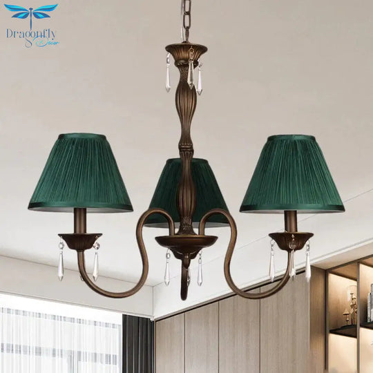 3 Lights Ceiling Lamp With Tapered Fabric Shade Traditional Bedroom Chandelier Pendant Light In