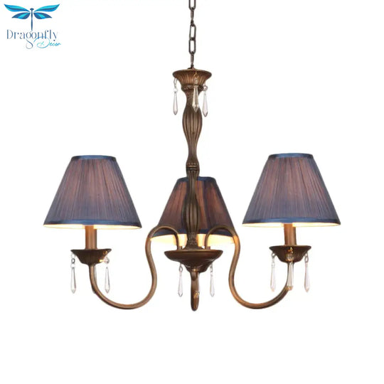 3 Lights Ceiling Lamp With Tapered Fabric Shade Traditional Bedroom Chandelier Pendant Light In