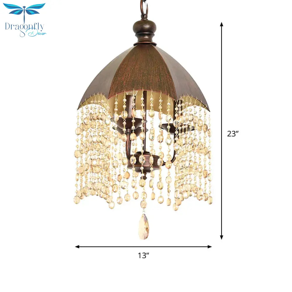 3 Lights Crystal Hanging Chandelier Traditional Rust Tapered Living Room Pendant Light Fixture