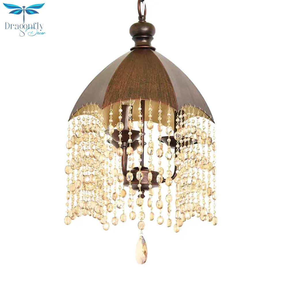 3 Lights Crystal Hanging Chandelier Traditional Rust Tapered Living Room Pendant Light Fixture