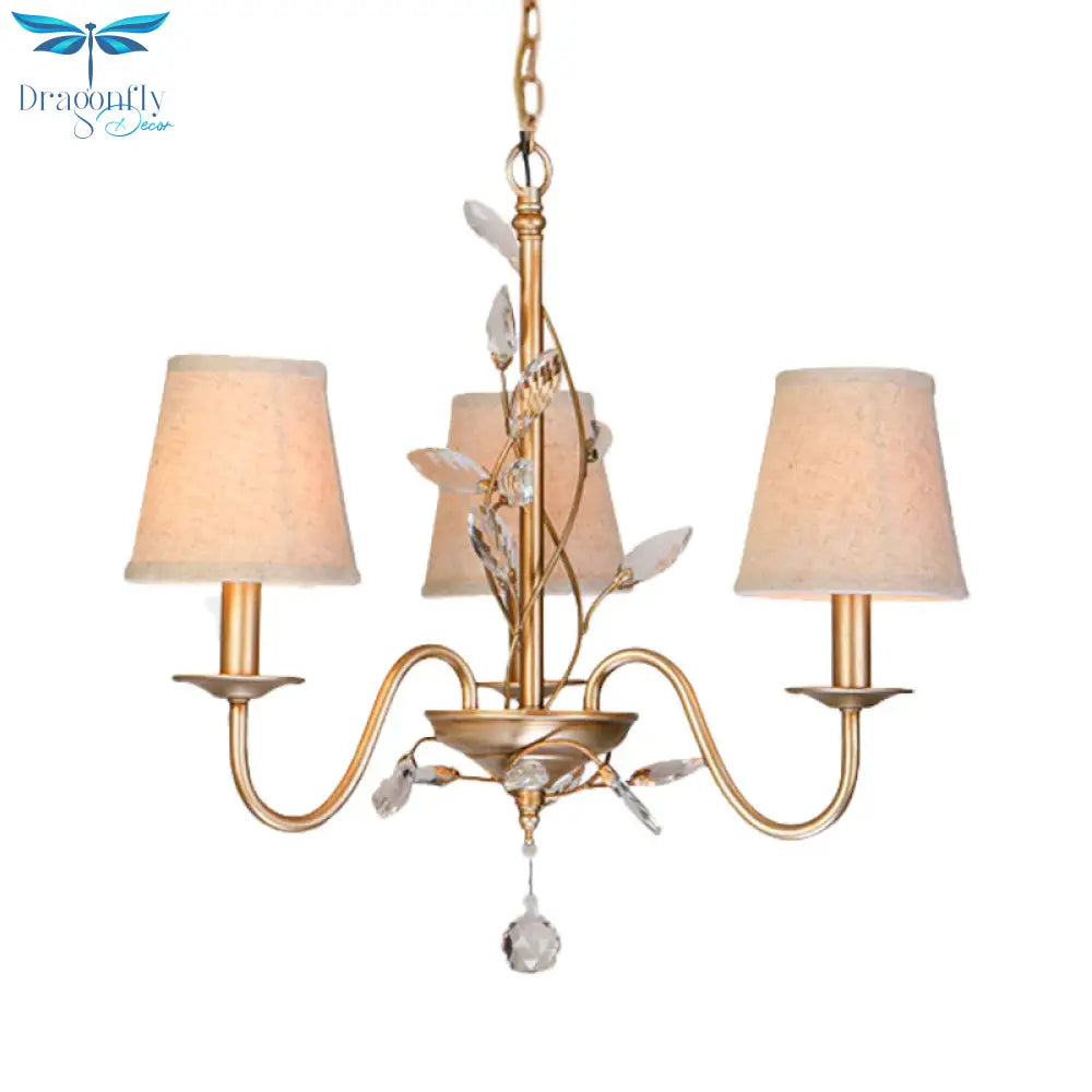 3 Lights Hanging Lighting Traditional Branch Faceted Crystal Chandelier Lamp In Gold With Barrel