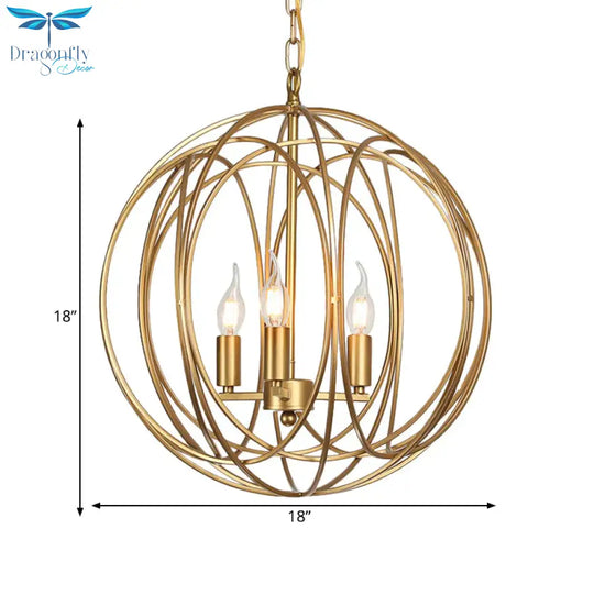 3 Lights Metal Hanging Chandelier Traditional Gold Candelabra Living Room Pendant Light Fixture