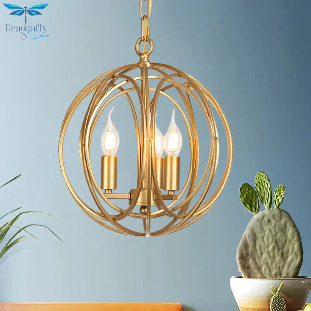 3 Lights Metal Hanging Chandelier Traditional Gold Candelabra Living Room Pendant Light Fixture