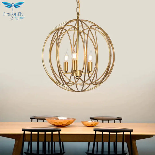 3 Lights Metal Hanging Chandelier Traditional Gold Candelabra Living Room Pendant Light Fixture