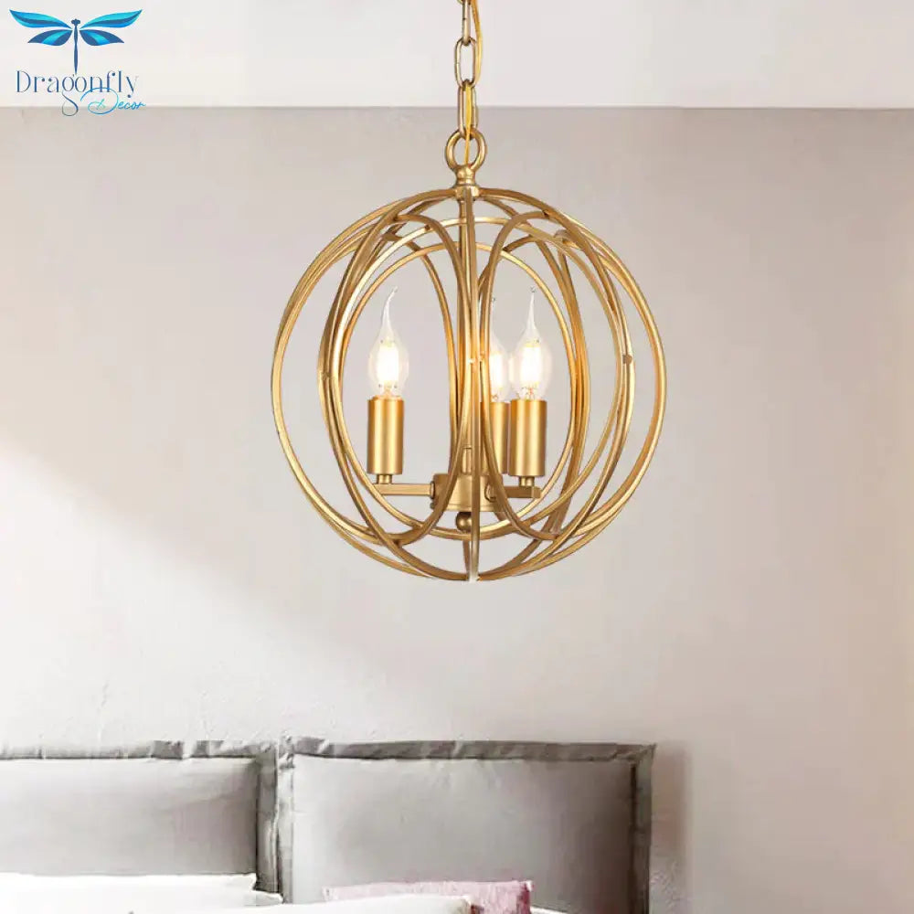 3 Lights Metal Hanging Chandelier Traditional Gold Candelabra Living Room Pendant Light Fixture