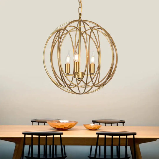 3 Lights Metal Hanging Chandelier Traditional Gold Candelabra Living Room Pendant Light Fixture