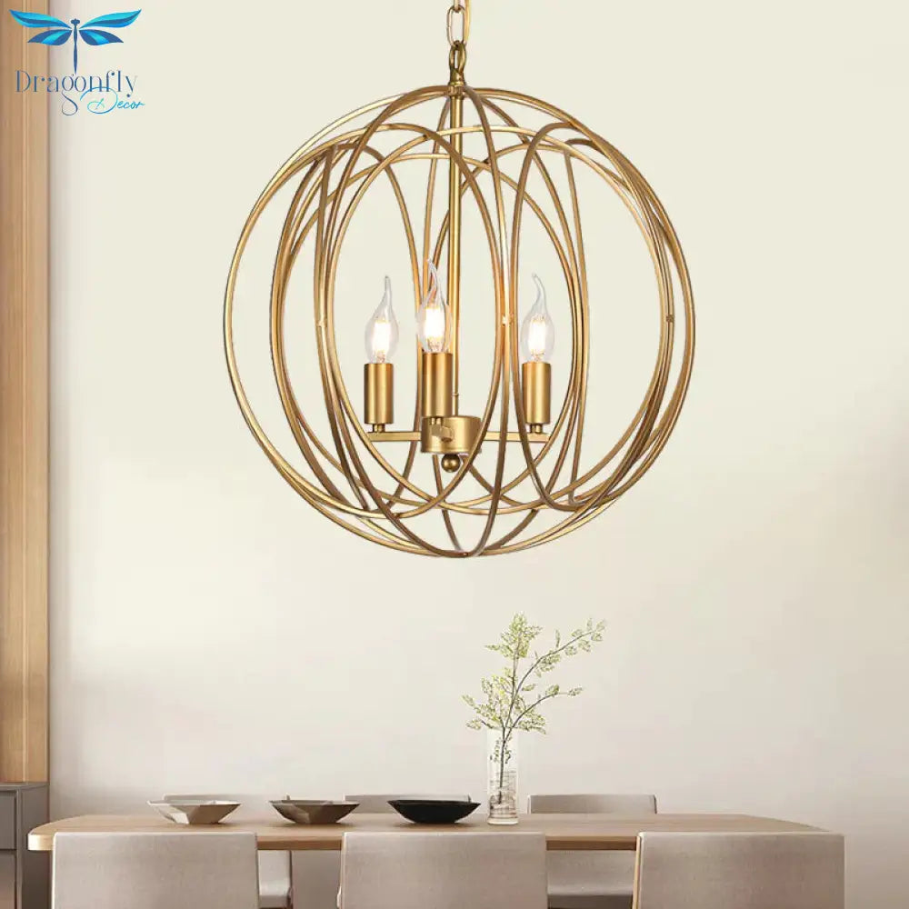 3 Lights Metal Hanging Chandelier Traditional Gold Candelabra Living Room Pendant Light Fixture