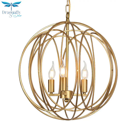 3 Lights Metal Hanging Chandelier Traditional Gold Candelabra Living Room Pendant Light Fixture