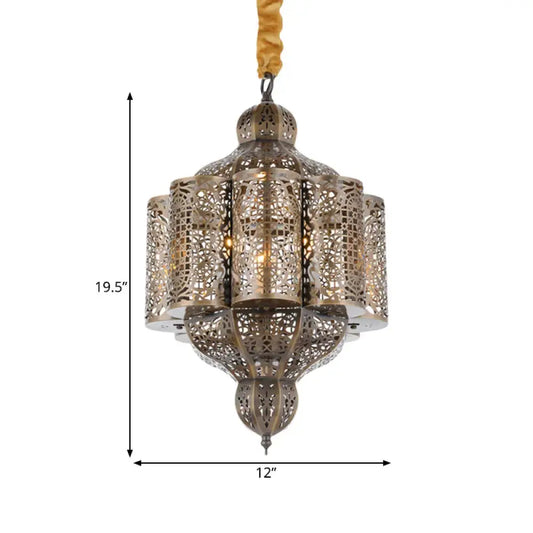 3 Lights Metal Hanging Chandelier Vintage Brass Castle Shape Living Room Suspension Lamp With