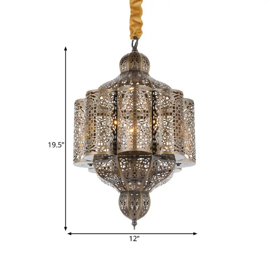 3 Lights Metal Hanging Chandelier Vintage Brass Castle Shape Living Room Suspension Lamp With