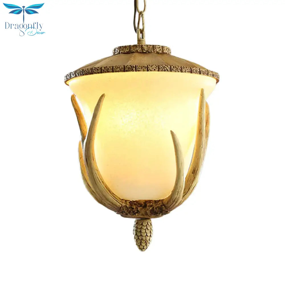 3 Lights Resin Hanging Lamp Country White Cup Shaped Restaurant Cluster Pendant With Elk Pattern