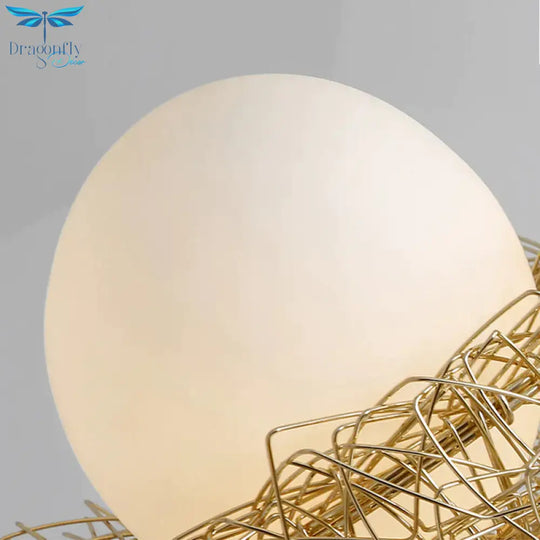 3 Lights Study Room Ceiling Chandelier Gold Hanging Lamp Kit With Egg White Glass Shade And