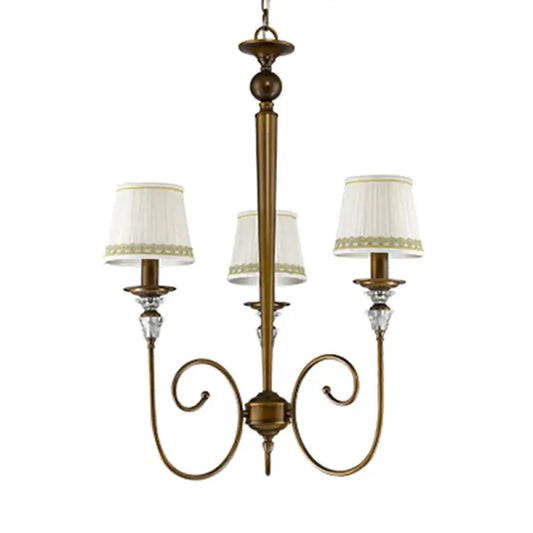 3 Lights Tapered Chandelier Classic White Fabric Pendant Light Fixture For Living Room