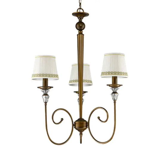 3 Lights Tapered Chandelier Classic White Fabric Pendant Light Fixture For Living Room