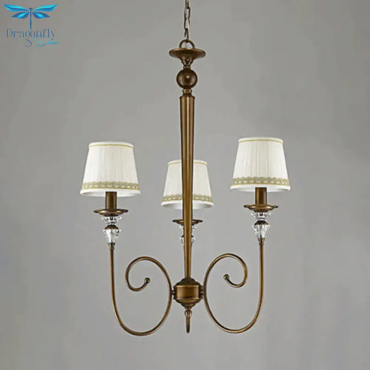 3 Lights Tapered Chandelier Classic White Fabric Pendant Light Fixture For Living Room