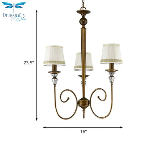 3 Lights Tapered Chandelier Classic White Fabric Pendant Light Fixture For Living Room