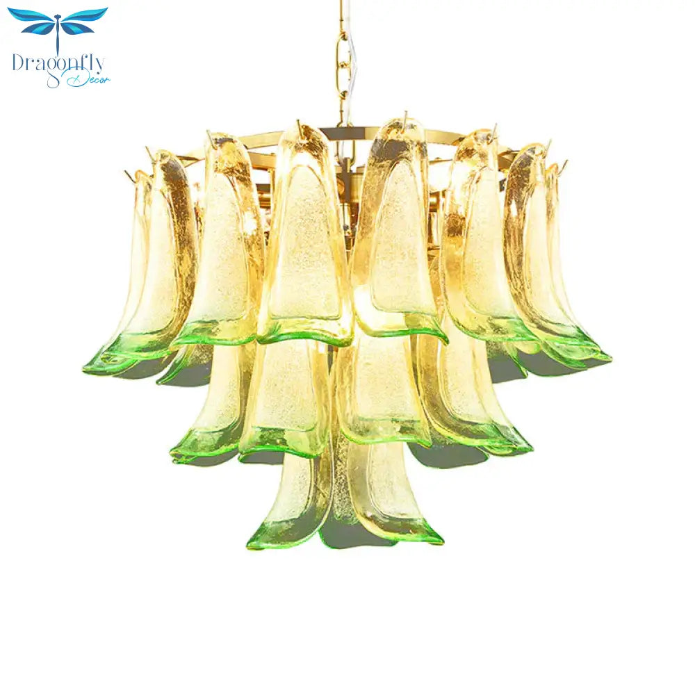 3 - Tier 9 - Light Stained Glass Chandelier Light Contemporary Drop Ceiling In Green For Hotel