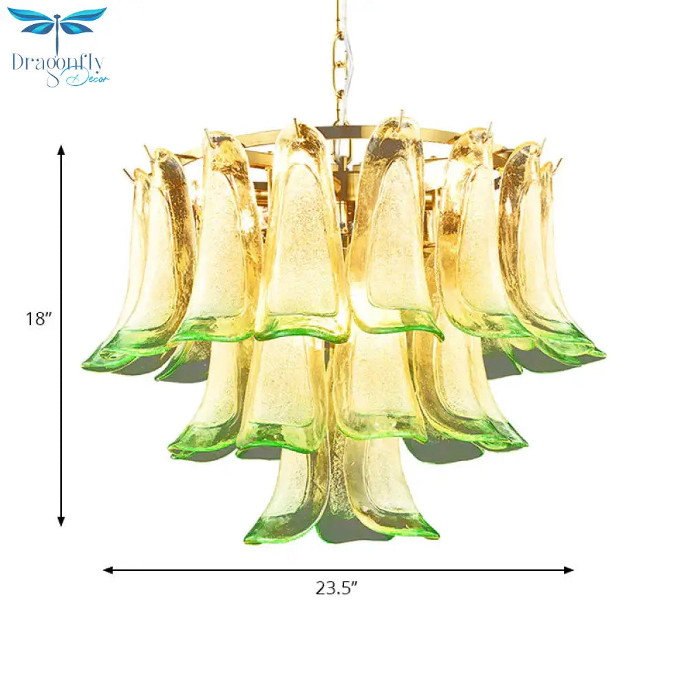 3 - Tier 9 - Light Stained Glass Chandelier Light Contemporary Drop Ceiling In Green For Hotel