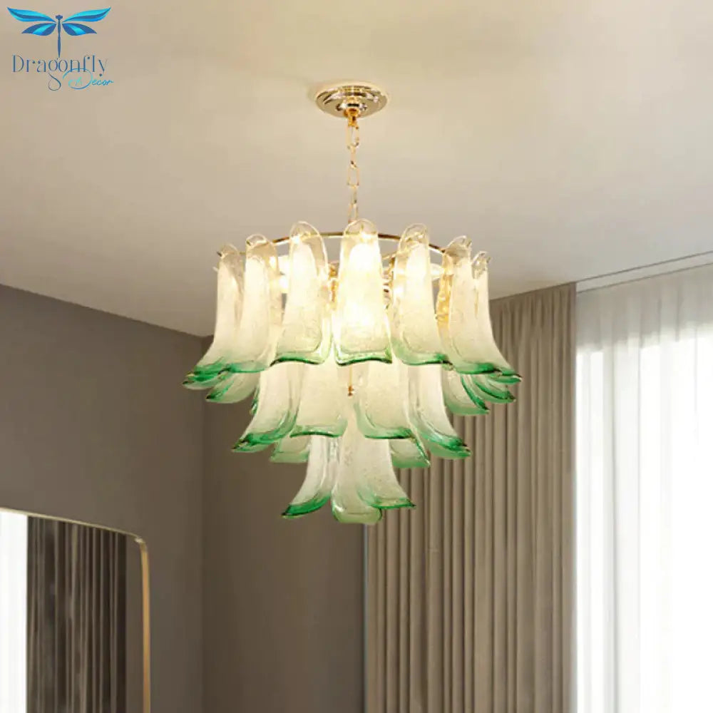 3 - Tier 9 - Light Stained Glass Chandelier Light Contemporary Drop Ceiling In Green For Hotel